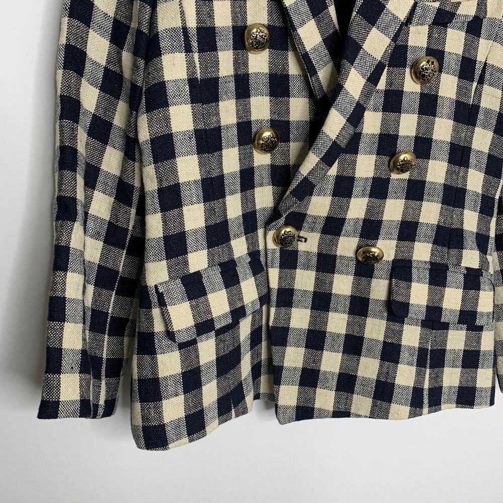 Smythe Women's Double Breasted Min Plaid Blazer Navy Check Size 6 - Picture 3 of 14